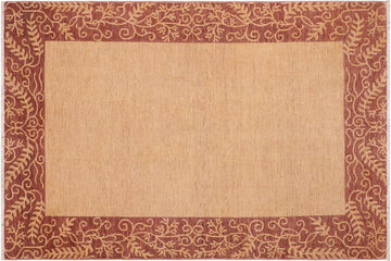 Handmade Kafakz Chobi Ziegler Modern Contemporary Beige Brown Hand Knotted Rectangel Hand Knotted 100% Vegetable Dyed wool area rug 6 x 9